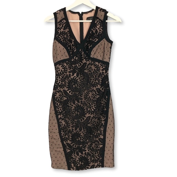 Betsy & Adam Lace Bodycon V Neck Dress Size 2 - Picture 1 of 14